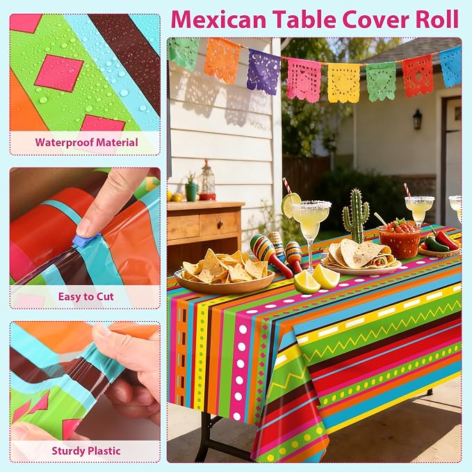 Kochorie 100 Ft x 54 Inch Mexican Fiesta Party Tablecloth Roll - Image 3