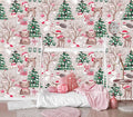 XMPMBM-Christmas Day Cartoon Pine Forest Nursery Room Fabric Wallpaper Kids by XMPMBM-Wallpaperthatwontpeeloff