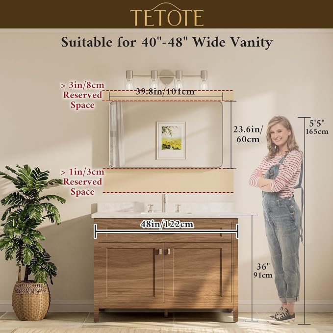 TETOTE Brushed Nickel Bathroom Mirror 40 x 24 Inch - Image 8