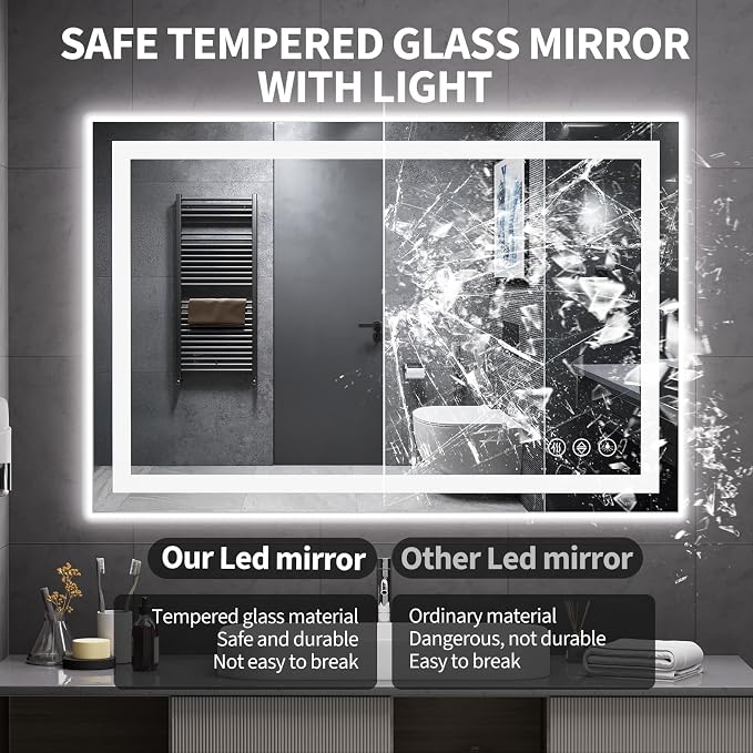 Koonmi 40"x30" LED Mirror for Bathroom, 90CRI Anti-Fog Vanity Mirror - Image 4