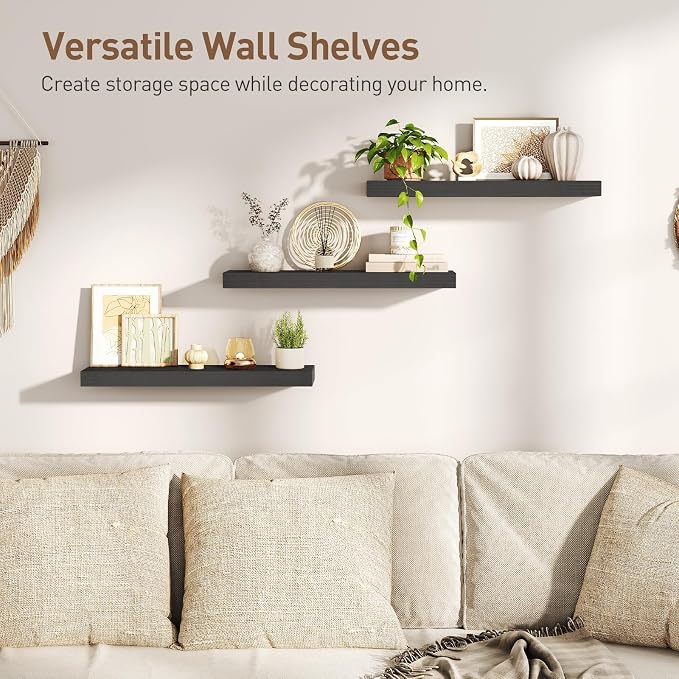 RALGEND Floating Shelves for Wall, 1.5" Thick Wall Shelf Set of 3 - Image 6