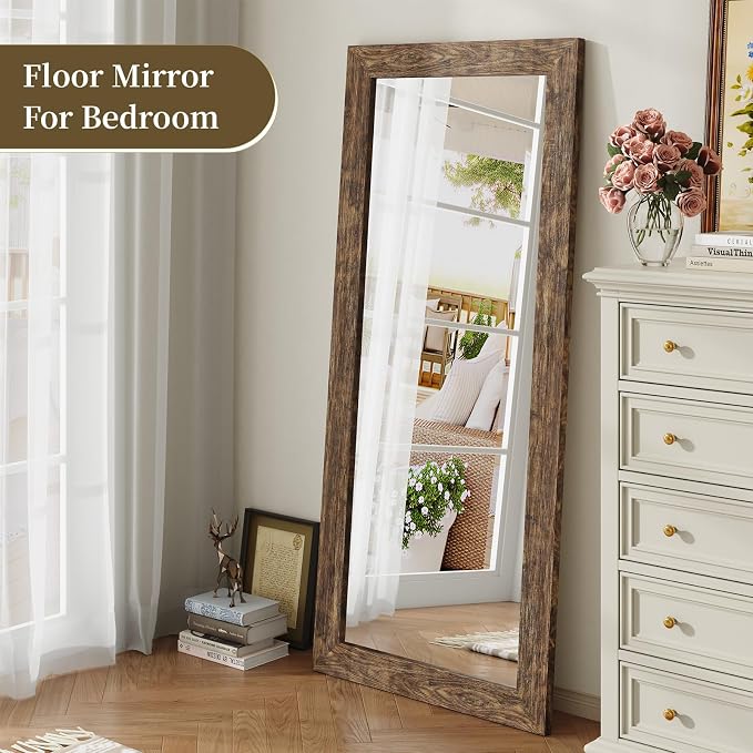 Syndra Modern Full Length Mirror Wood Frame, 65x24'' Large Floor Mirror - Image 8