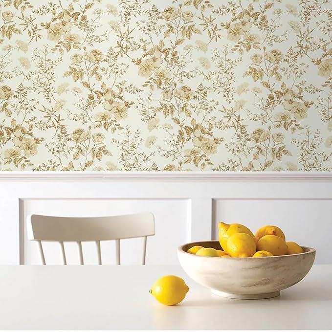 Erfoni 16.9" x118" Boho Floral Peel and Stick Wallpaper Yellow Brown Flower - Image 5