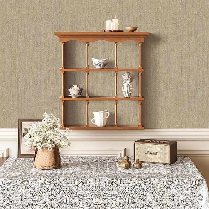 Grasscloth Peel and Stick Wallpaper Beige Brown Textured Wallpaper 15.7inch x - Image 6