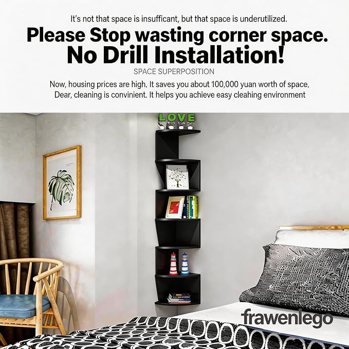 No-Drill Corner Shelf Wall Mount, 7-Tier Floating Corner Bookshelf - Image 4