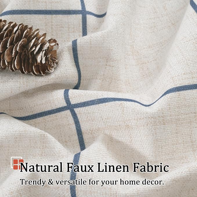 Lajode Navy Blue Plaid Linen Blackout Curtains - Image 5
