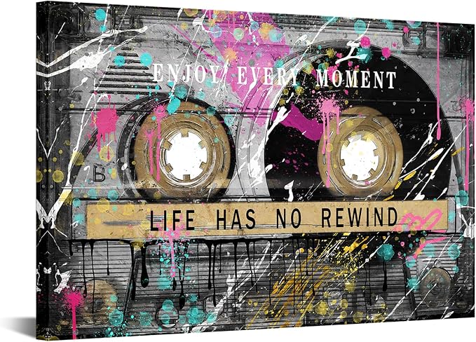 KREATIVE ARTS Vintage Graffiti Street Art Canvas Retro Cassette Tape Life Quote by KREATIVEARTS