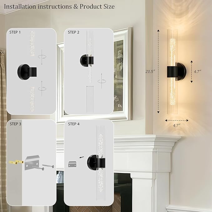 Morauroral Black Battery Operated Wall Sconces Set of 2, Rechargeable Wall - Image 5