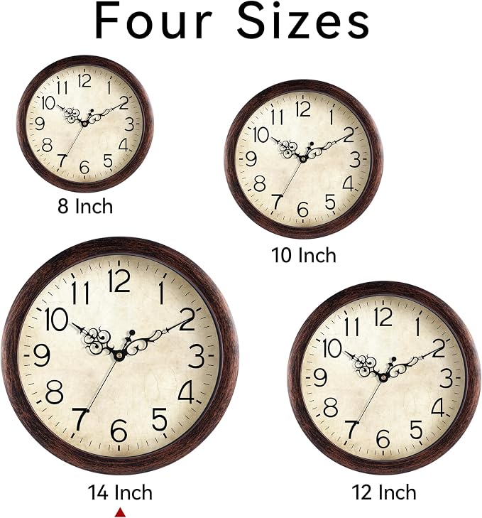 KECYET Wall Clock 14 Inch Vintage Wall Clocks Battery Operated Quartz Silent - Image 2