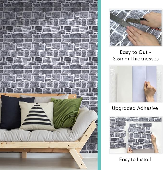 Commomy 3D Faux Stone Wall Panel Peel and Stick Wall Tiles - Image 5