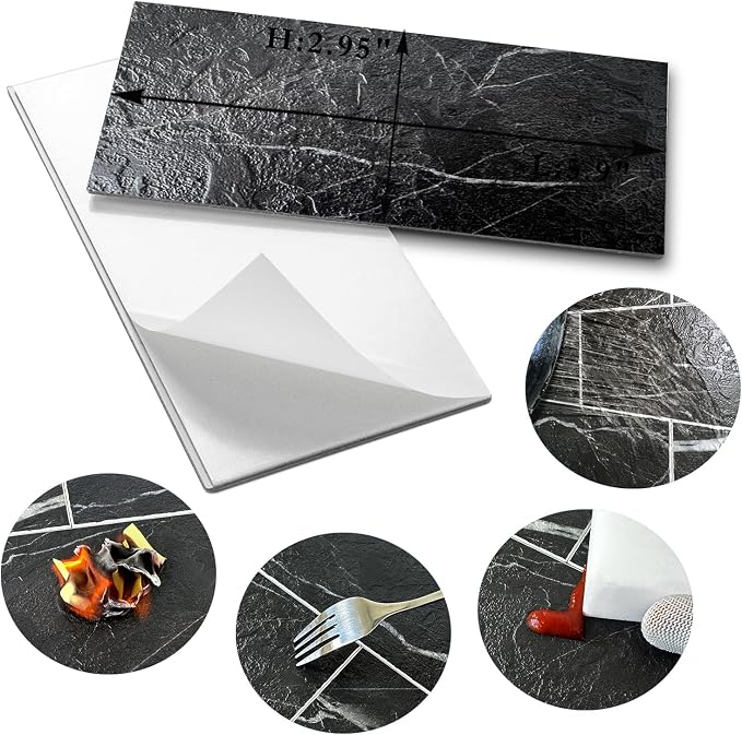 AULIGET Faux Stone Backsplash Peel and Stick PVC Tile, 3 Inch x 6 Inch Black - Image 5