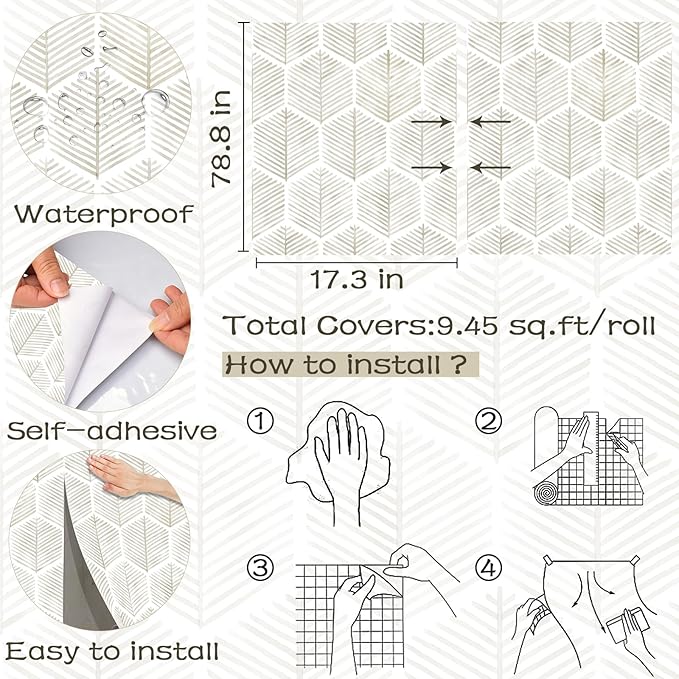 Modern Peel and Stick Wallpaper 17.3''×78.8'' Self Adhesive Wallpaper Boho - Image 3