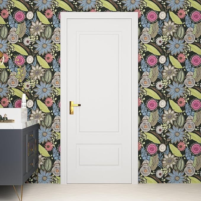 Dark Green Wallpaper Peel and Stick, Boho Vintage Floral Contact Paper - Image 6