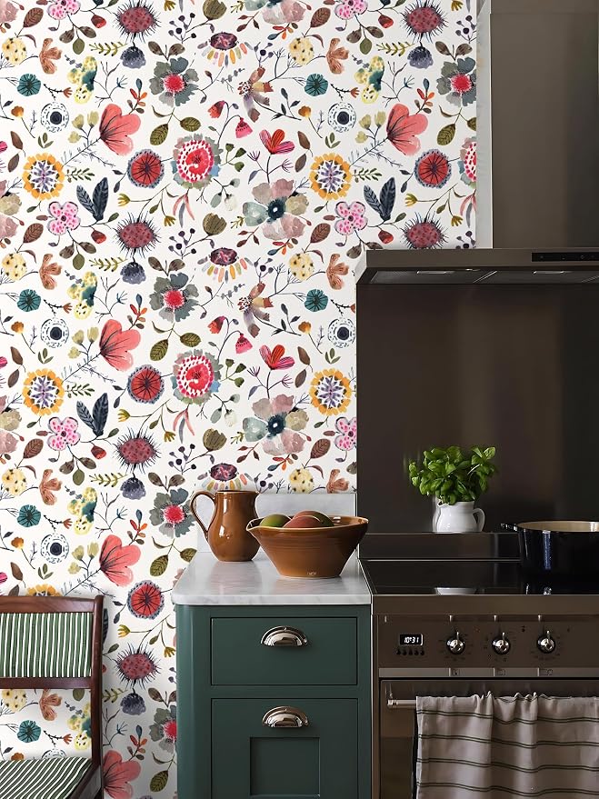 Wallpaper Peel and Stick Floral Wall Paper Removable Waterproof White/Green/Red - Image 4