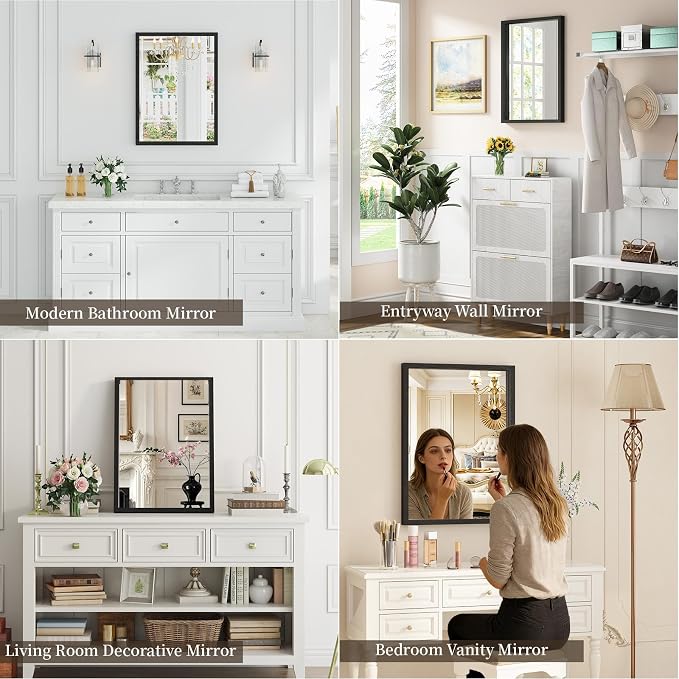 Syndra Black Wood Frame Bathroom Mirror, Waterproof Slim Deep Frame, - Image 6