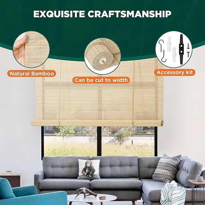 Bamboo Blinds for Interior Windows, Custom Roller Shades for Indoor Window and - Image 3