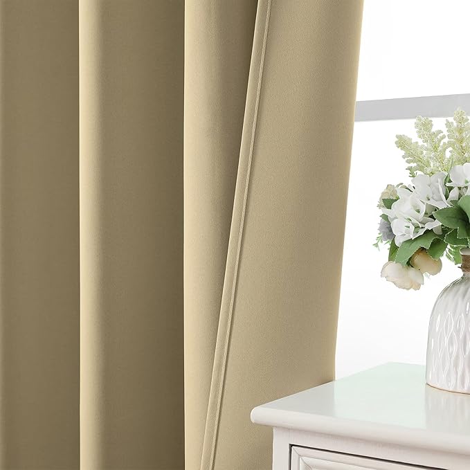 CUCRAF Beige Blackout Curtains 96 inch Length 2 Panels Set, Rod Pocket Room - Image 6