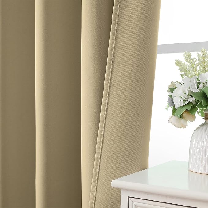 CUCRAF Beige Blackout Curtains 84 inch Length 2 Panels Set, Rod Pocket Room - Image 6