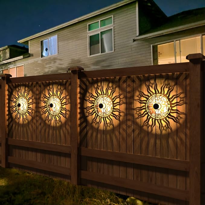 gardencave 4 Pack Solar Fence Lights Metal Solar Powered Outdoor Wall Deck - Image 3