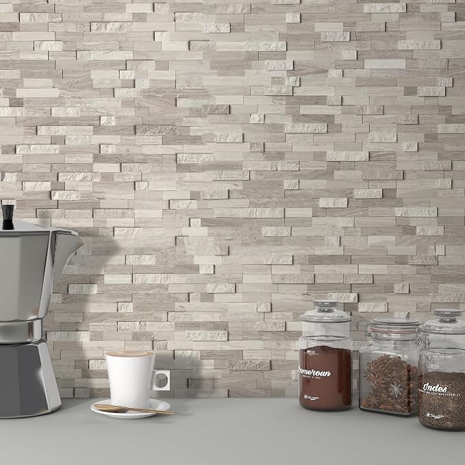 SUNWINGS 5-Sheet Peel and Stick Mosaic Natural 3D Stone Self Adhesive Marble - Image 8