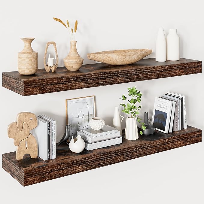 Floating Shelves for Wall 36 Inches Long, 9.3" Deep Rustic Brown Floating Shelf by Heimlove