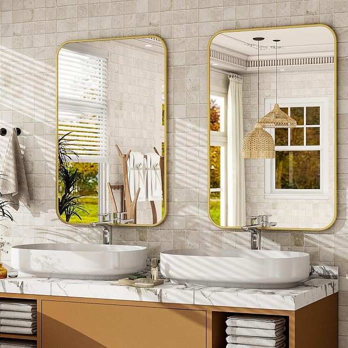 Easly 20 x 28 Inch Bathroom Mirror, Rounded Rectangular Vanity Mirror - Image 2