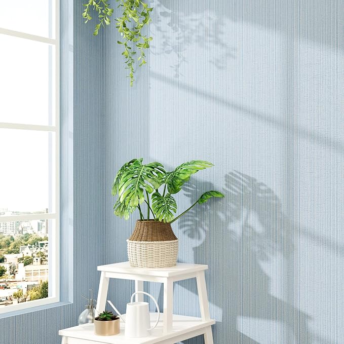 FUKU MON Light Blue Grasscloth Wallpaper Peel and Stick 24" x 394" Thickened - Image 4