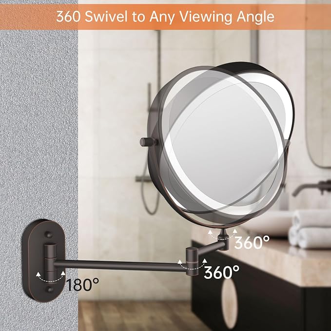5000mAh Rechargeable Wall Mounted Lighted Makeup Vanity Mirror Double Sided 1X - Image 6