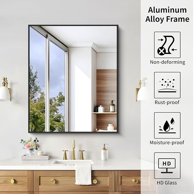 KOCUUY Black Bathroom Mirror, 30x36 Inch Rectangle Mirror - Image 10