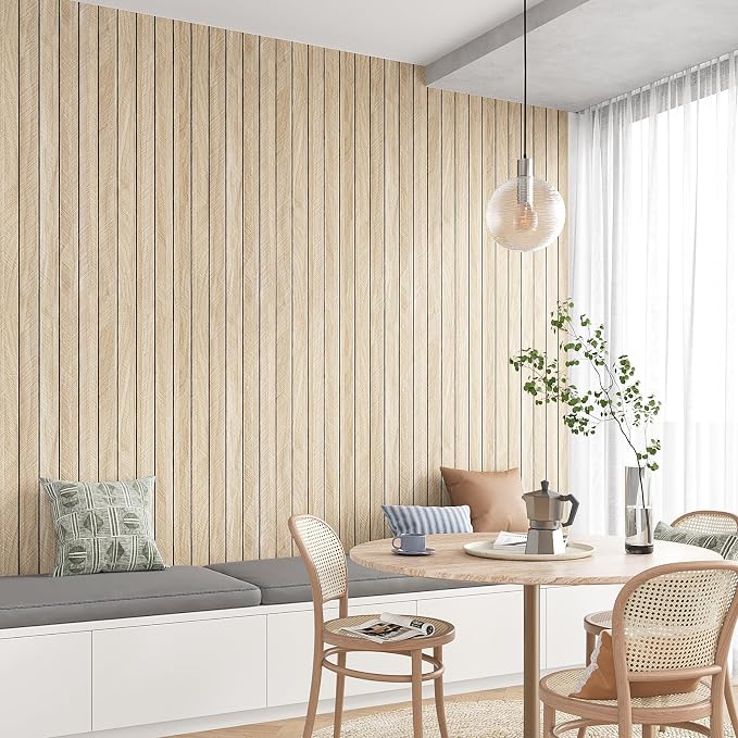 VEELIKE Large Roll Wood Wall Panels 30''x118'' White Oak Wood Slat Peel and - Image 2