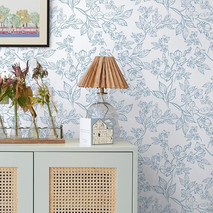 Ismoon Vintage Floral Peel and Stick Wallpaper White and Blue Wallpapaer - Image 4
