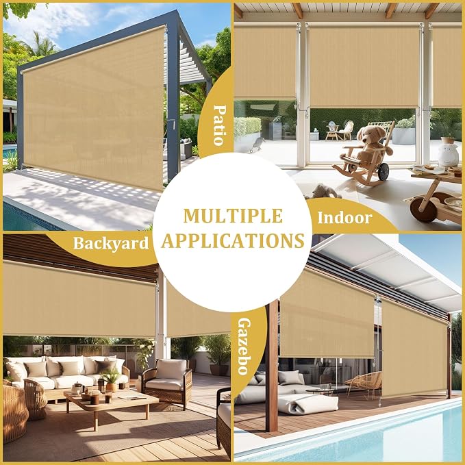 Shade&Beyond Custom Size Outdoor Roller Shades Cordless Patio Roll Up Blinds - Image 7