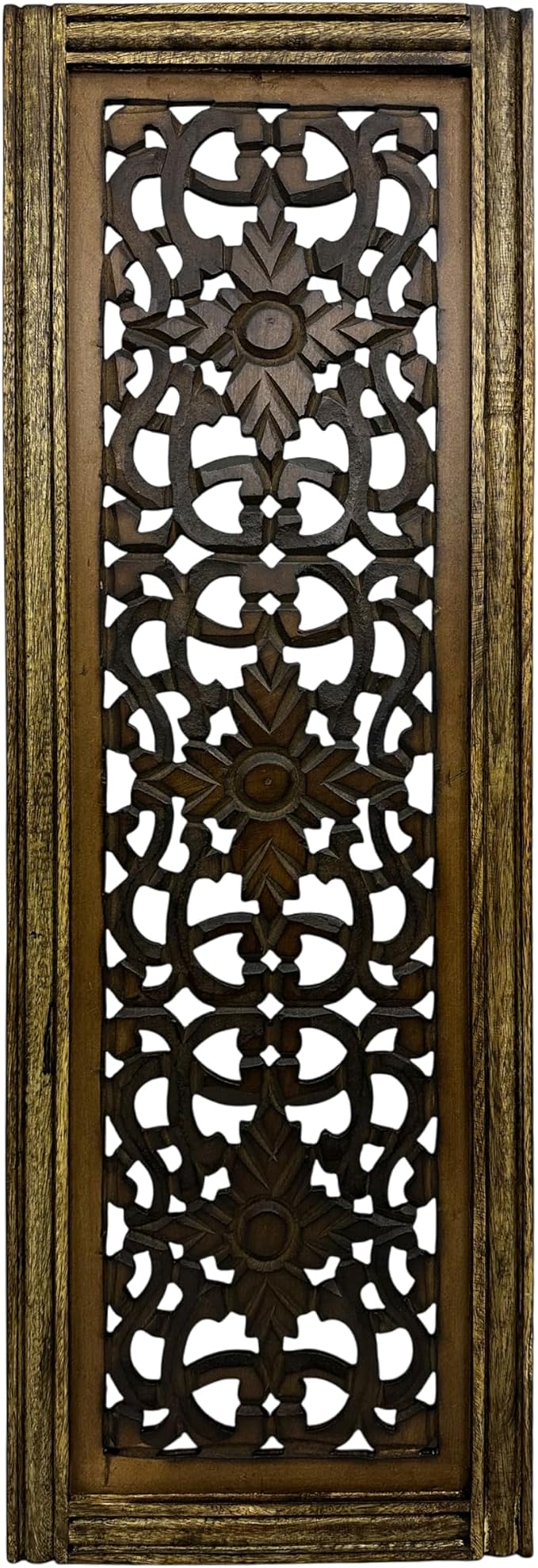 Floral Hand Carved Wooden Wall Panels Set of 2, Rustic Brown Decorative Wall Art - Image 5