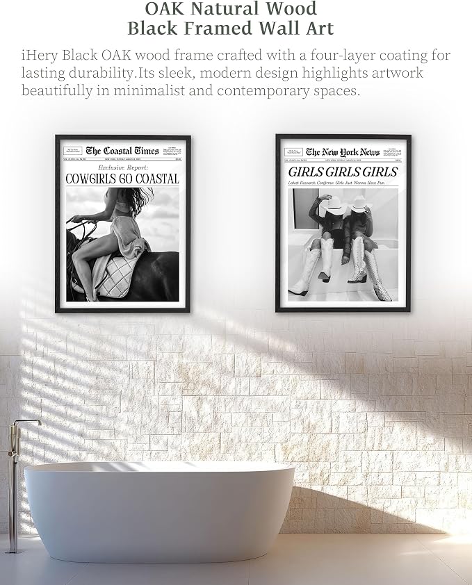 iHery Premium Natural Black OAK Wood 16x20in Cowgirls Go Coastal Trendy Framed - Image 5