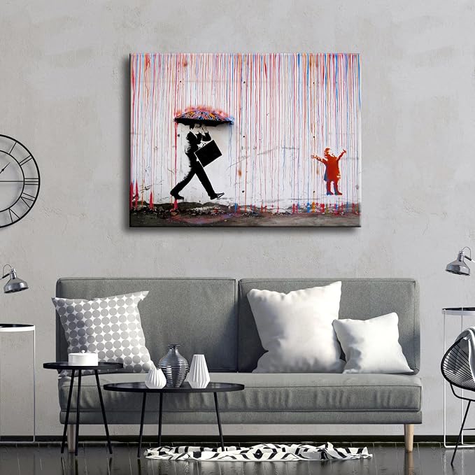 Wieco Art Large Banksy Raining Day or Colorful Graffiti Street Famous Canvas - Image 5