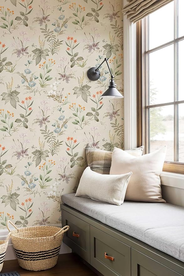 Simon&Siff Vintage Wallpaper Peel and Stick Beige Floral Contact Paper - Image 2