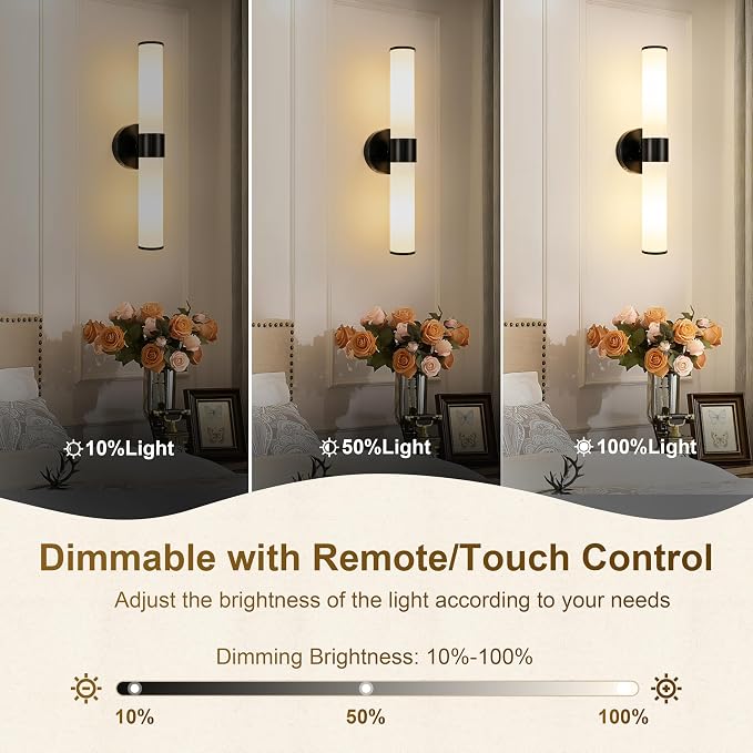Morauroral Black Battery Operated Wall Sconces Set of 2, Rechargeable Wall - Image 2