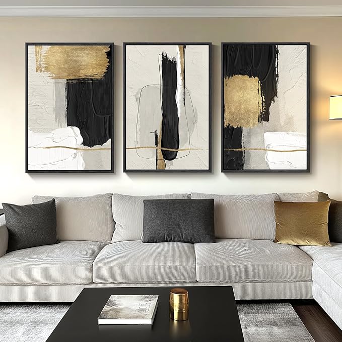 Large Framed Black and White Abstract Wall Art by Cuspin