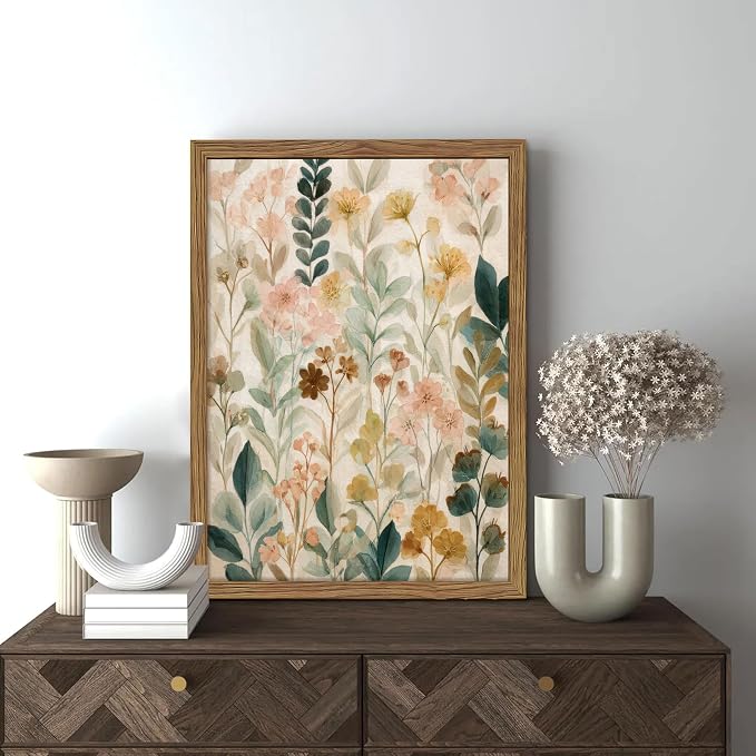 Framed Boho Floral Wall Art, Neutral Botanical Wildflower Canvas Wall Decor - Image 9