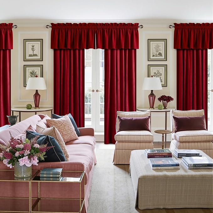 NICETOWN Red Velvet Valance Curtains - Image 3