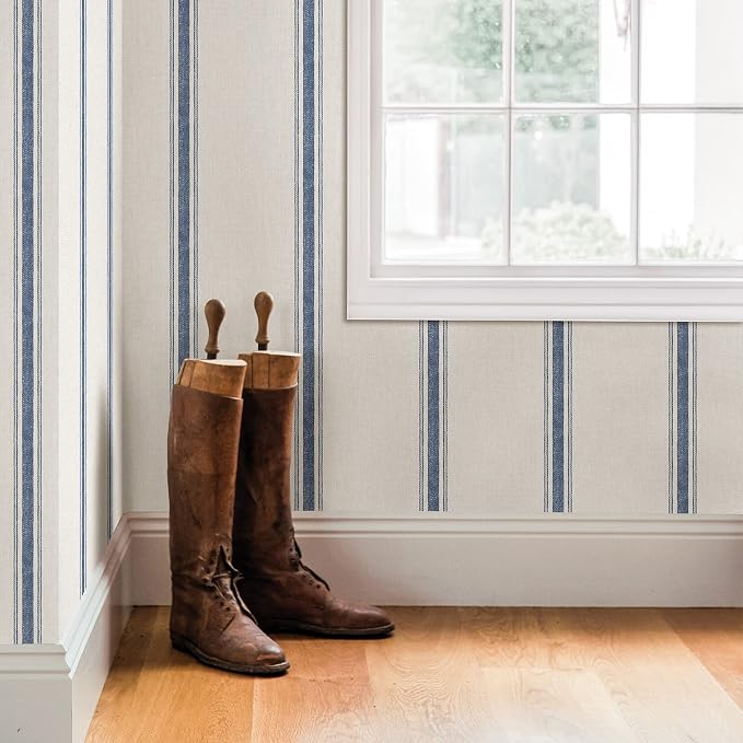 Chesapeake Blue Linette Fabric Stripe Wallpaper, 3115-12462 - Image 2