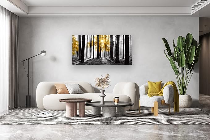 Cao Gen Decor Art S06350 Wall Art Canvas Painting Yellow Tree in Black and - Image 6