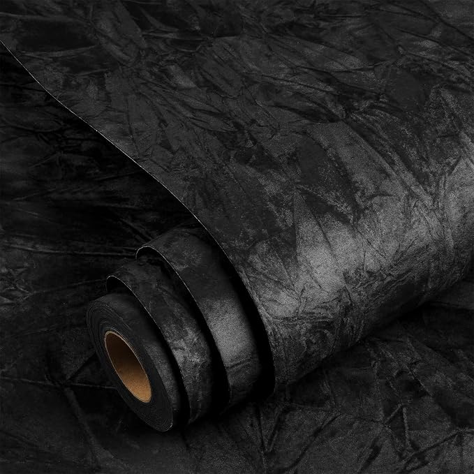 YENHOME Black Velvet Textured Peel and Stick Wallpaper Vintage Crinkle Velvet by Yenhome