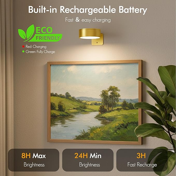 3-Pack Picture Lights for Wall, Rechargeable Battery Operated Led Painting Light - Image 4
