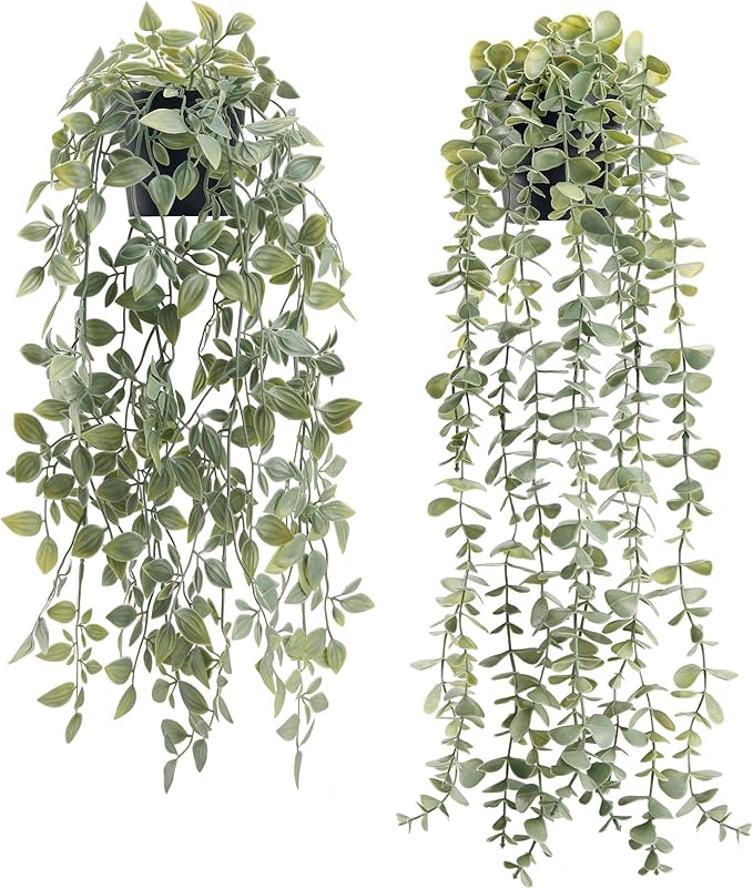 Der Rose 2Pcs Fake Plants Hanging Artificial Decor Faux Potted Eucalyptus and by DerRose
