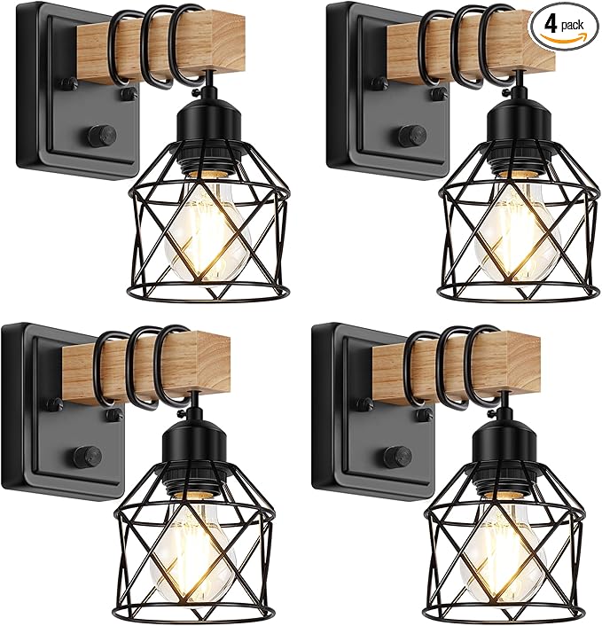 FadimiKoo Farmhouse Wall Sconces 4 Pack, Bedside Wall Lamps by FadimiKoo
