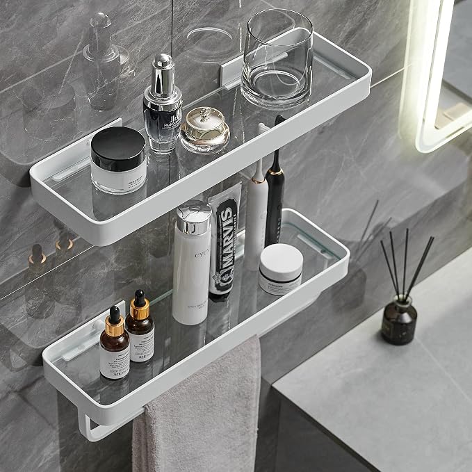 VOLPONE Bathroom Shelves Wall Mounted 2 Tier Glass Floating Shelf - Image 9