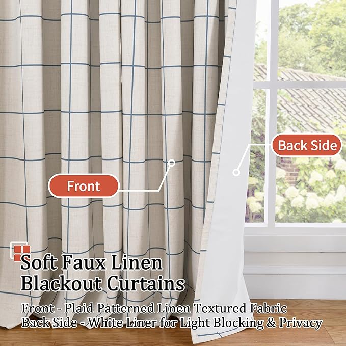 Lajode Navy Blue Linen Blackout Curtains - Image 3