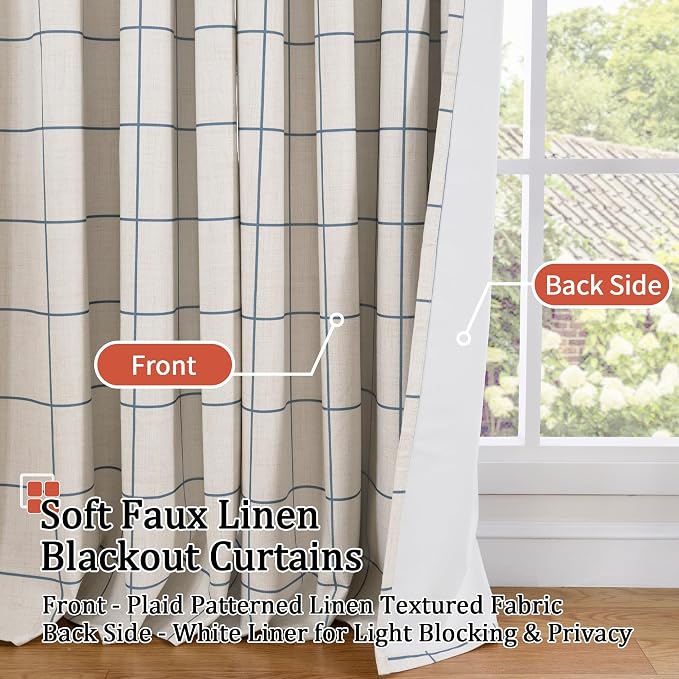 Lajode Navy Blue Plaid Patterned Curtains Thermal Insulated - Image 3