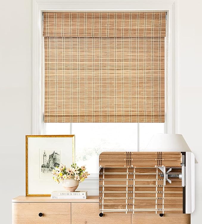 LazBlinds No Tools No Drill Cordless Bamboo Roman Shades, Custom Light by LazBlinds